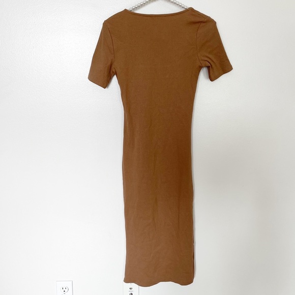 Zara Ribbed Square Neck Bodycon Midi Dress NWT - Picture 5 of 7